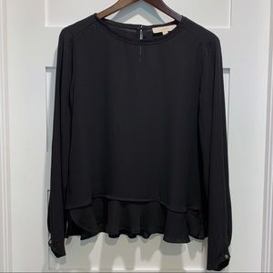 NWT - LOFT Black Pull-on Ruffle Hem Blouse